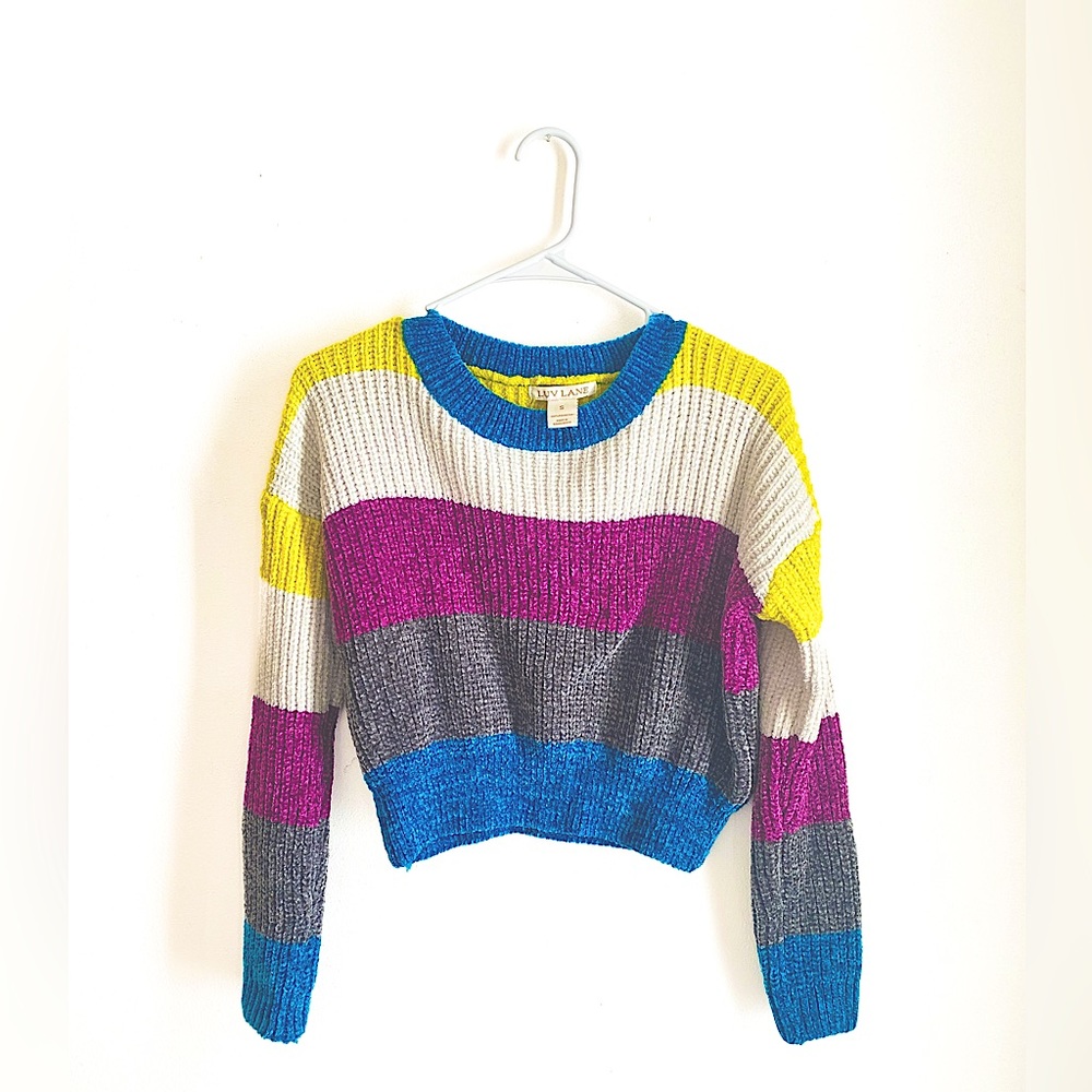 Women’s Luv Lane Chenille Multicolor Crop Top Sweater Size Small